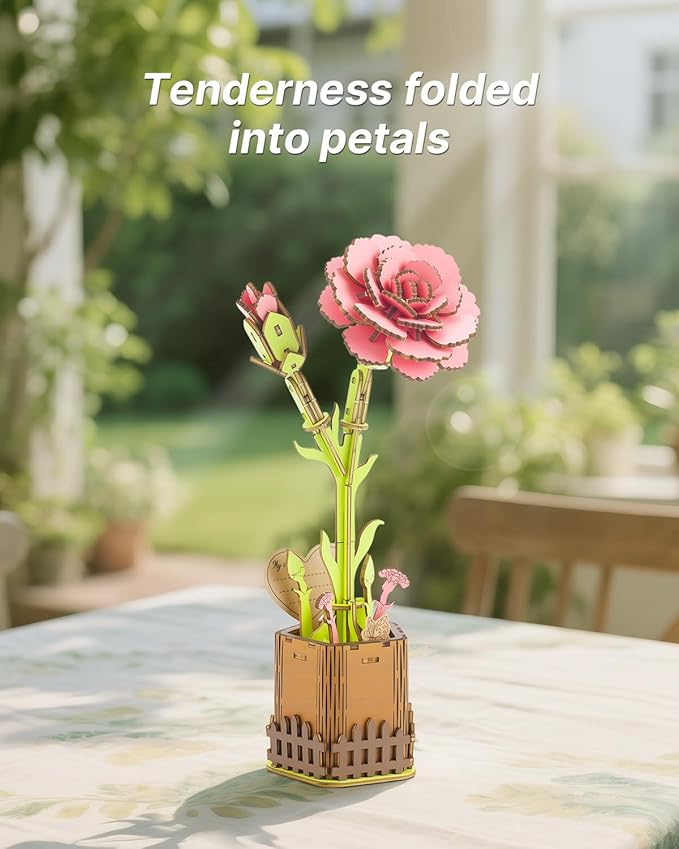 KAAYEE 3D Puzzles for Adults Flower-Carnation, Wooden Flowers Model Kit Set DIY Crafts to Build, Mother's Day/Botanical Collection/Ideal Creative Gift Ideas/Housewarming