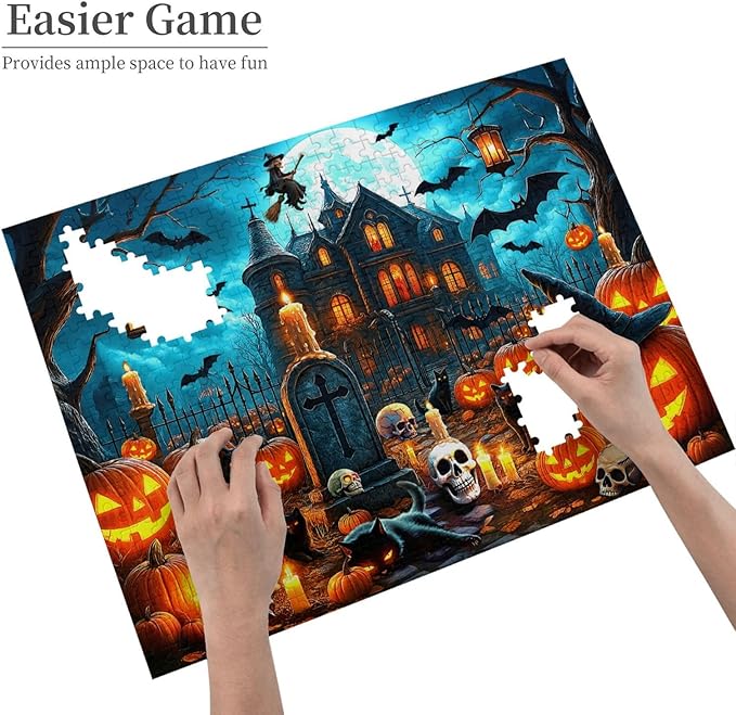 Halloween Haunted House 500 Pieces Jigsaw for Adults Horror Haunted Mansion Scene Jigsaw Horror House Ghosts Pumpkin Skeleton Grave Theme Puzzles for Adults