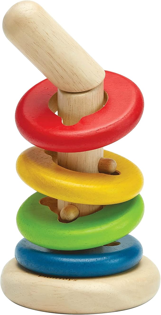PlanToys® Twist & Sort Wooden Stacking Toy for Toddlers | Montessori Fine Motor Toy with Twistable Rod & Colorful Rings | Eco-Friendly Educational Puzzle for Kids Ages 2+