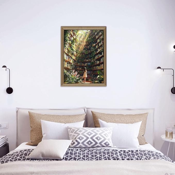 Library Jigsaw Puzzle 500 Pieces，Library Bookshelf Jigsaw Puzzles,Plant Bookshelf Puzzles, Library Retro Aesthetic 500 Pieces Puzzle Art, Botanical Literary Theme Difficult Challenging Hard Puzzle