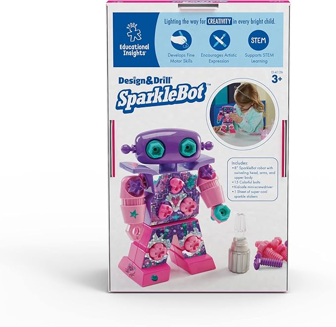 Educational Insights Design & Drill Sparklebot Robot Toy, 23-Piece Set, Kids Drill Sets, STEM Toys, Gift for Kids Ages 3+