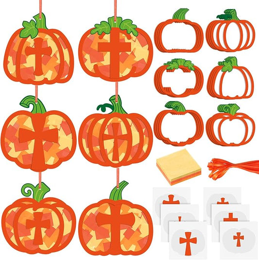 24 Sets Religious Pumpkin Crafts Kit DIY Tissue Paper Sign Crafts for Back to School Fall Harvest Thanksgiving Religious Christian Party Fun Home Actives