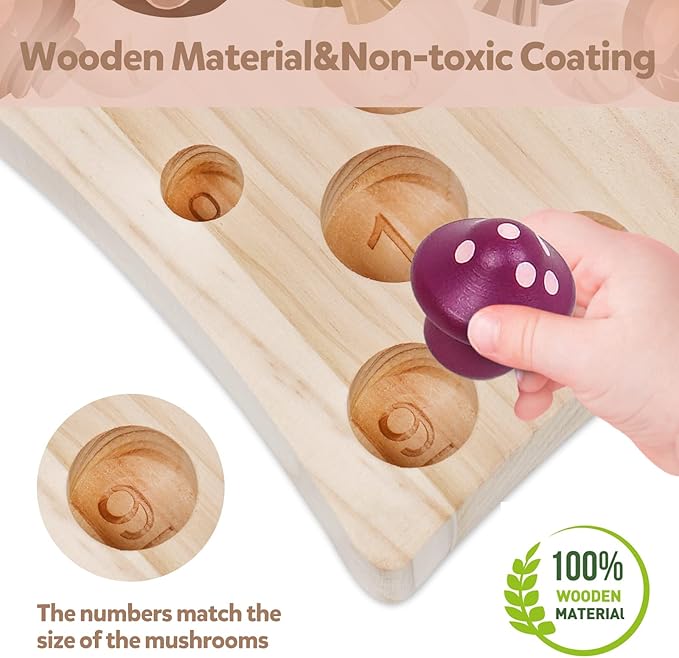 Toddler Toys,Montessori Wooden Sensory Early Educatioanl Learning Fine Motor & Shape Sorter Toy,Matching Games with Mushroom Puzzle,Fun Easter Basket Stuffers Birthday Gift for Boys Girls
