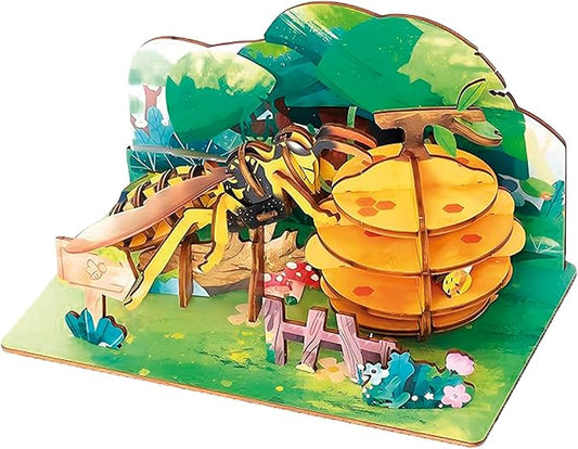 3D Wooden Puzzle for Adults, Garden Insects Collection, Educational DIY, Ladybug, Bees and Dynastes Models (Bees)