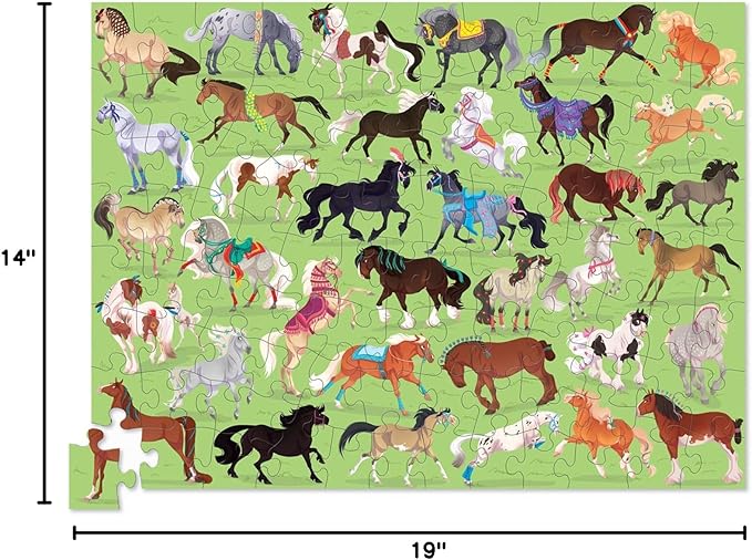 Crocodile Creek 100-Piece Jigsaw Puzzle for Kids Ages 5 and Up - Fun and Educational Table or Floor Puzzles - Storage Canister with Handle - Horses - 14” x 19” Finished
