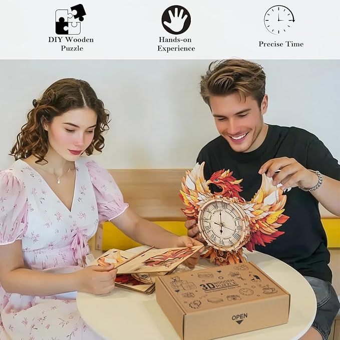 Cutywood 3D Puzzles for Adults Clock-Phoenix Design Model Kit-Mechanical DIY Pendulum Clock with Roman Numerals-Desk Home Office Decor Personalized Gift for DIY Lovers