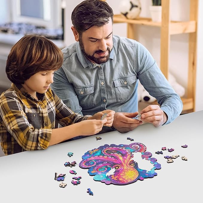 Wooden Puzzles for Adults, Octopus Jigsaw Puzzles 500 Piece, Unique Animal Shape Wood Puzzles for Adults and Kids, Fun Challenging Puzzles Family Game, 16.7 x 16.3 Inches, Royal Size