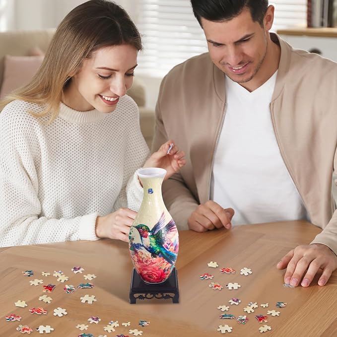 Hummingbird 3D Puzzle Vase for Adults to Flower Arrangement and Home Decoration Made by 160 Curved Plastic Puzzle Pieces,Great Gift for Mother's Day and Housewarming