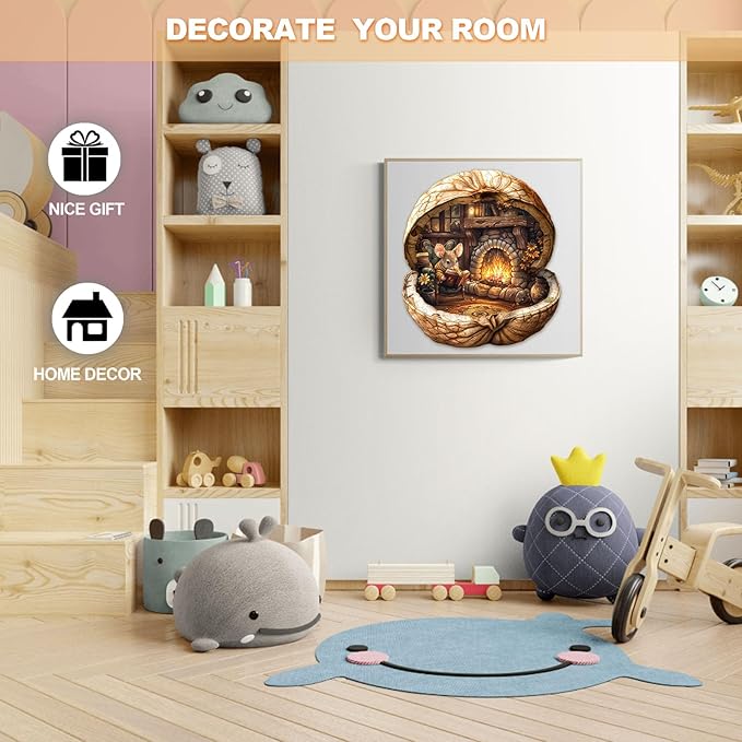 WOODBESTS Wooden Puzzles for Adults - Mouse's Walnut House, Mouse Wooden Jigsaw Puzzle, Unique Animal Wood Puzzles Adult, Xmas Gifts for Puzzle Lovers(265 Pcs, L, 13.4"x11.9")