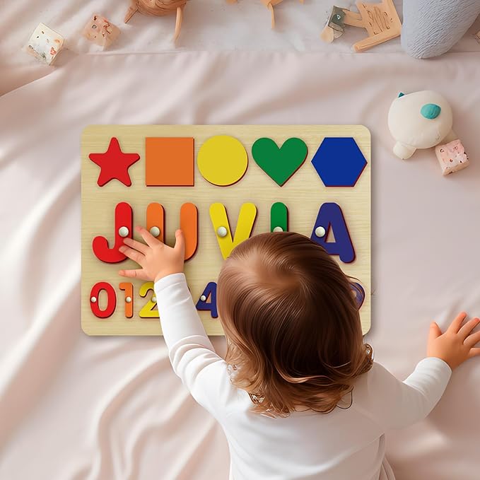 Custom Name Puzzles for Toddlers 1-3 - Name Puzzle for Kids, Personalized Wooden Animal Puzzle, Baby Gifts, Baby Shower, Christmas, Newbaby Gift, Gifts for 1 2 3 Years Old (Circle-number-02)