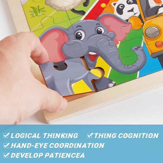 24 Piece Puzzles for Kids Ages 3-5 4 Packs Wood Puzzles for Kids Ages 4-6 Preschool Education Jigsaw Puzzle Board Toy Gifts for Boys and Girls