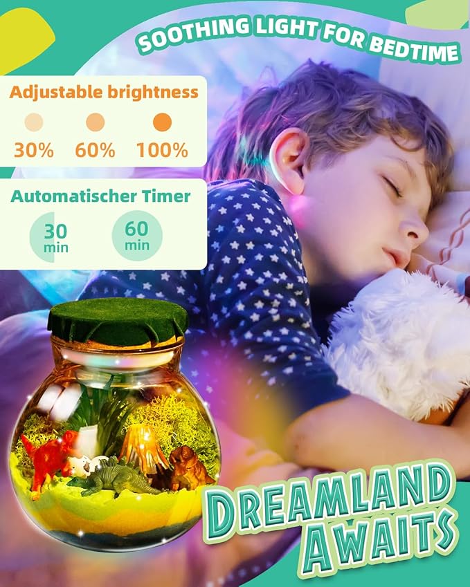 Light-Up Dinosaur Terrarium Kit for Kids, DIY Dino Toys Arts & Crafts Gift for Kid Boys Age 4 5 6 7 8-12 Years Old, LED Night Light with Remote, Birthday Easter Back to School Decoration Present