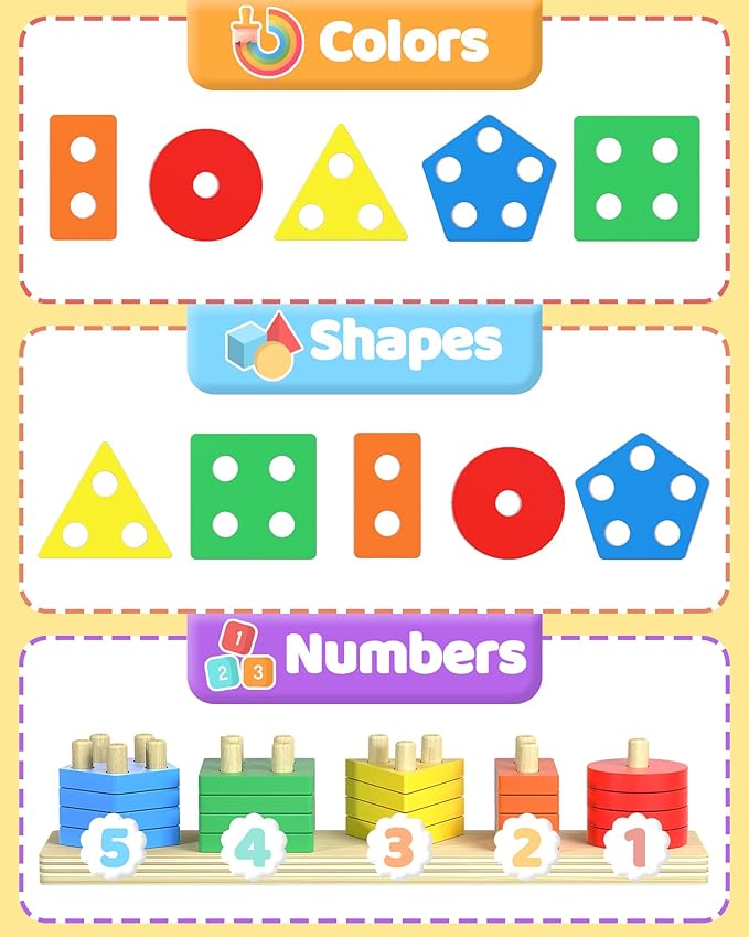 Montessori Toys for 1 2 Year Old Girl Boy, Toddler Toys 1 2 Year Old Girl Boy Birthday Gifts, Education Toddler Puzzles for Wooden Stacking Block Ages 1-3 2-4