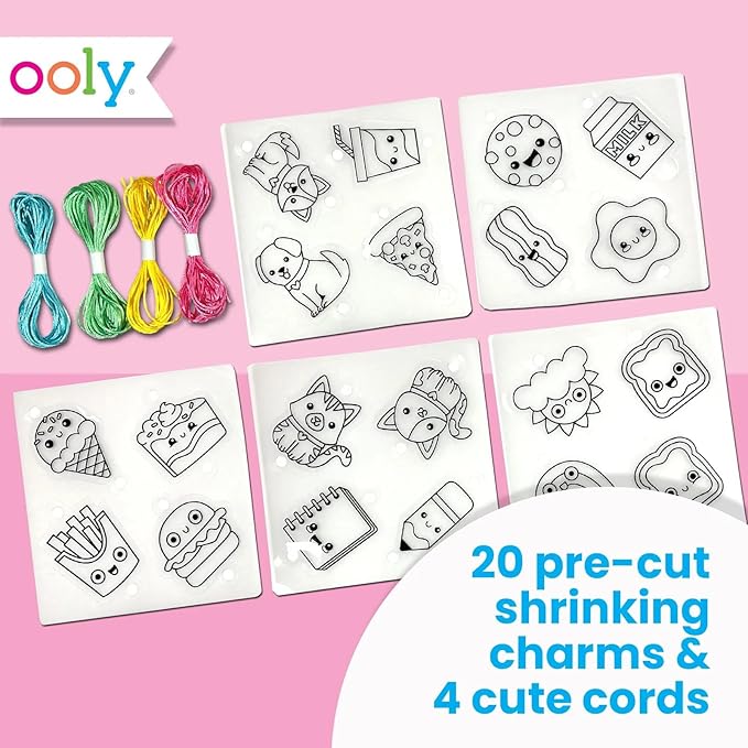 Ooly Shrink-Its 24 PC DIY Shrinking Art Bracelet Kit That Creates BFF Bracelets, Includes 20 Plastic Pre Cut Charms and More No Mess Art for Kids, DIY Gifts for Kids, Party Favor - BFF Bracelets