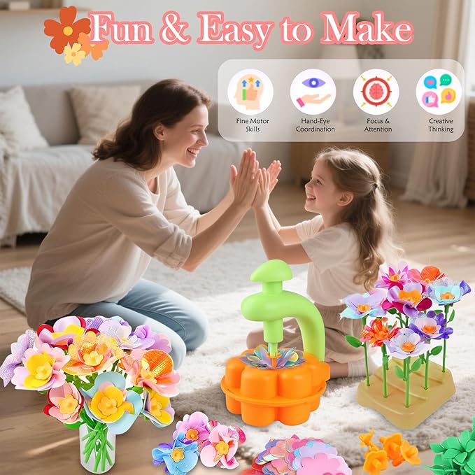 YUOIOYU Fabric Flower Bouquets Toys, DIY Crafts Kits for Kids, Build Your Flower Bouquet, Arts and Crafts for 4 5 6 7 8+ Year Old Girls, Preschool Educational Toys Creative Birthday Gifts