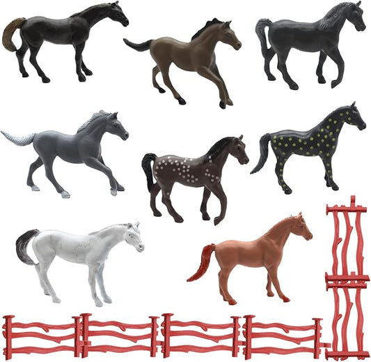 SmilerSmile Animal Assorted Mini Plastic Figures Toy Set, Educational Party Cake Topper, Goody Bag Filler (8pcs Horse)
