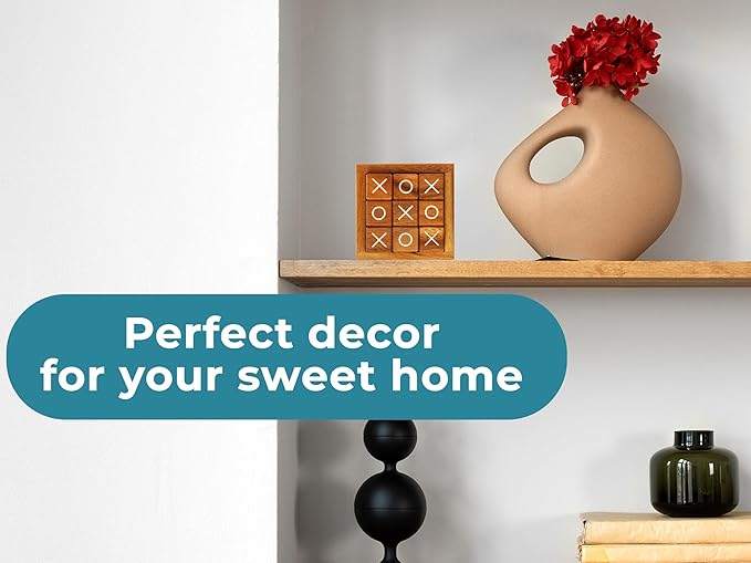 BSIRI Tic Tac Toe for Kids and Adults Coffee Table Living Room Decor and Desk Decor Family Games Night Classic Board Games Wood Rustic for Families Size 4 Inch