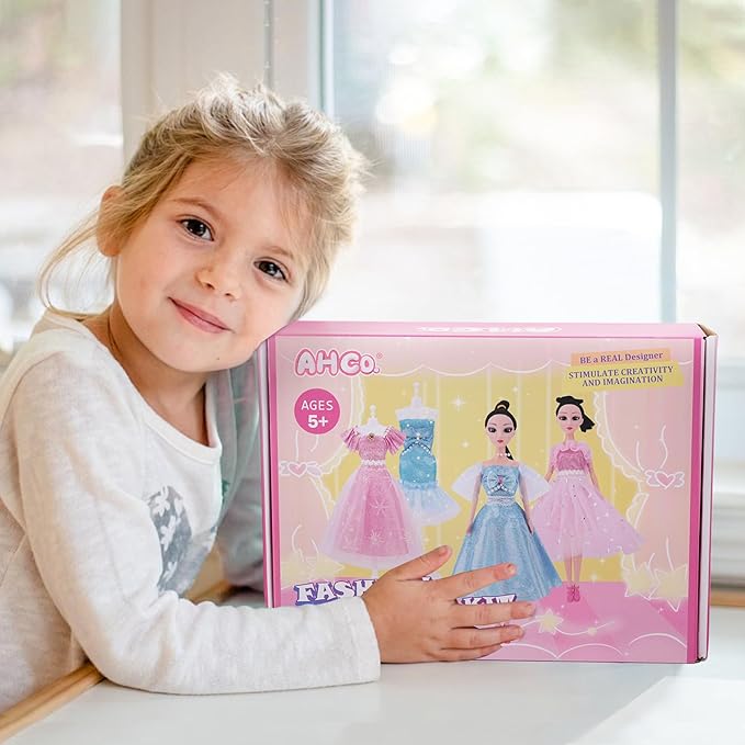 AHCo. Fashion Designer Kit with 5 Mannequins & 2 Extra Poseable Dolls, Sewing & Arts Crafts Kit for Girls Ages 5 6 7 8-12, Creative Birthday Gift for Kids