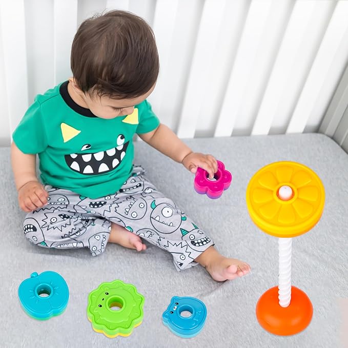 Educational Baby Spinning Stacking Toy, Stacking Rings Baby Toy, Montessori Learning Toys for Toddlers, Fine Motor and Sensory Toys for Kids, Gift for Baby Girls Boys Age 12+ Months