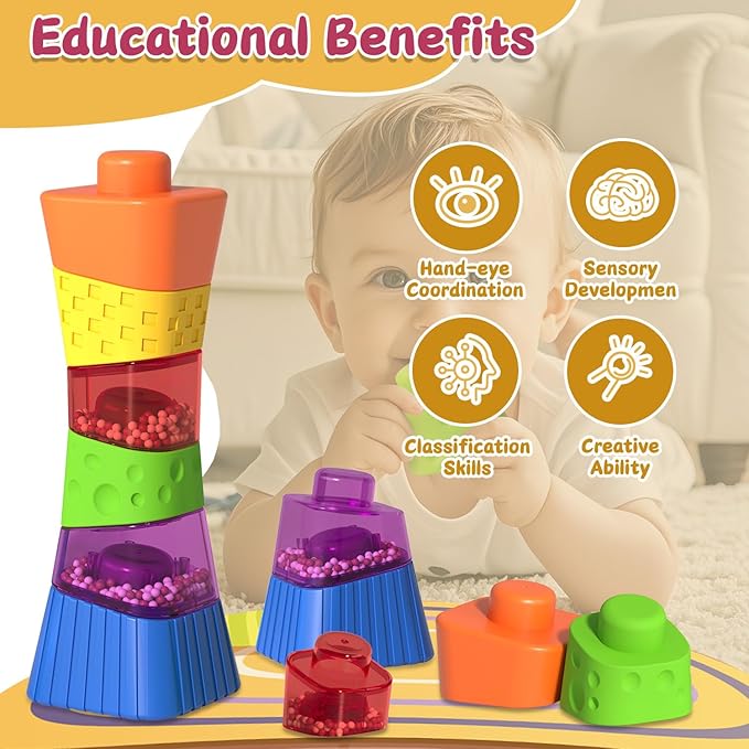 Irregular Maracas Stacking Blocks Toys, Montessori Toys for 1 + Year Old, 6 PCS Stackable Educational Sensory Toy, 1 + 2 3 Old Boy or Girl Kids Gifts
