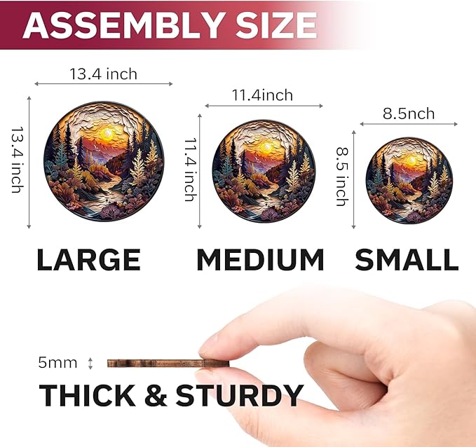 Jigfoxy Wooden Puzzles for Adults, Visual 3D Sunset Forest Wood Puzzles Adult, Unique Animal Shape Wooden Jigsaw Puzzles for Adults, Birthday Gifts for Puzzle Lovers, Family (M-11.4 * 11.4in-200pcs)