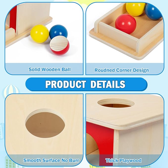 Adena Montessori Wooden Toy for 6-12 Month Baby 3 Balls,Sorting and Stacking Colorful Learning Education Toy for Toddler Kid 1-2 Year Old, Preschool Girl and Boy Gift(Full Size Typical)
