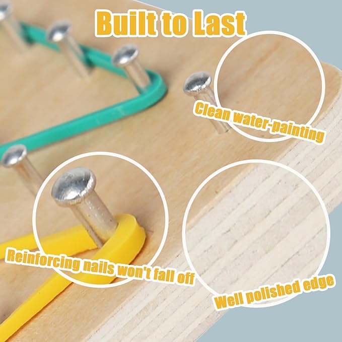 Montessori Geoboard with Rubber Bands | 2-Player Educational Board Game for Kids Ages 3-8 | STEM Math Manipulatives & Fine Motor Skills Toys | Sensory Learning Activity for Preschool, Kindergarten