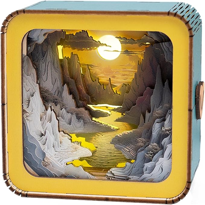 3D Wooden Puzzle Night Light, River Sunset DIY Puzzles for Adults, Eye Care Night Light with Touchable Switch, Personalized Gifts for Family Friend DIY Puzzle Lover