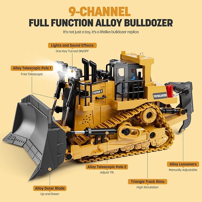 Remote Control Bulldozer Toys for Boys, Remote Control Bulldozer with Metal Dozer Blade, Toys for Boys 3-5 4-7 8-12 Year Old Kids Christmas Birthday Gift