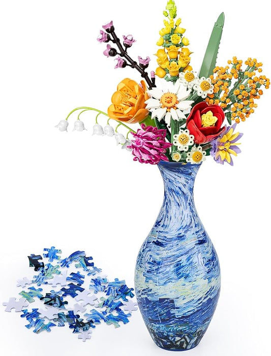 Unique 3D Puzzle for Adults - 160 Pieces of Puzzle Flower Vase, Azure Wave Themed Art Projects Gift for Women Mother's Day Housewarming Home Decoration