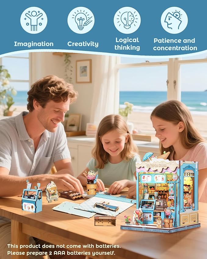 CUTEBEE Book Nook Kit, DIY Miniature House Kits for Adult and Teens, Dollhouse Booknook Tiny House, Bookshelf 3D Wooden Puzzle, DIY Craft Gifts for Family and Friends (Bella's Ice Cream)