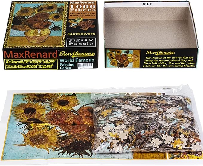 MaxRenard Game Jigsaw Puzzle 1000 Pieces and Up for Adult Toy Fine Art Collection Sunflowers by Vincent Willem Van Gogh