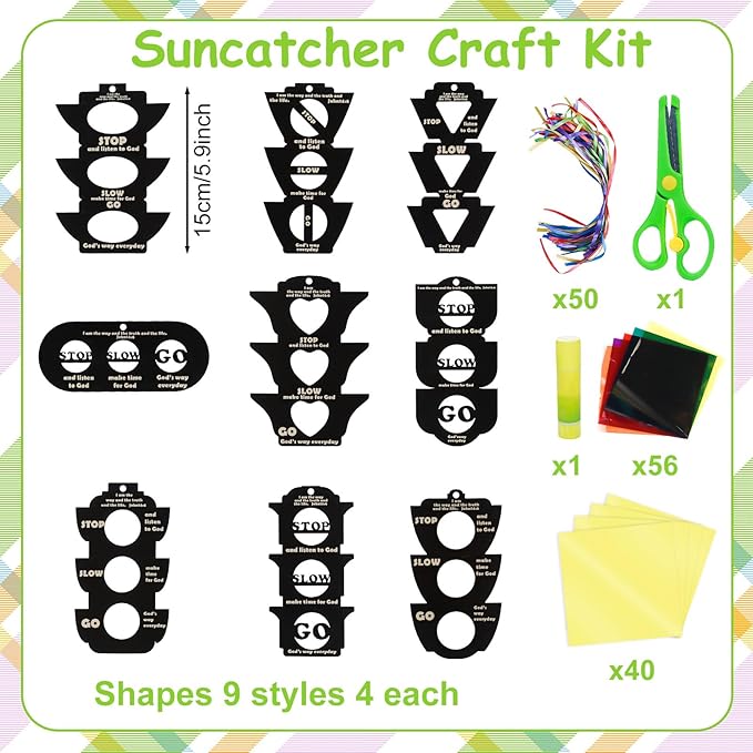 EggSun 36 Sets Bible Traffic Light Suncatchers Crafts for Kids Ornaments Stained Glass Window Arts and Crafts Kit for Sunday School Holiday Birthday Projects Home Christian Decorations Ages 4 8 12