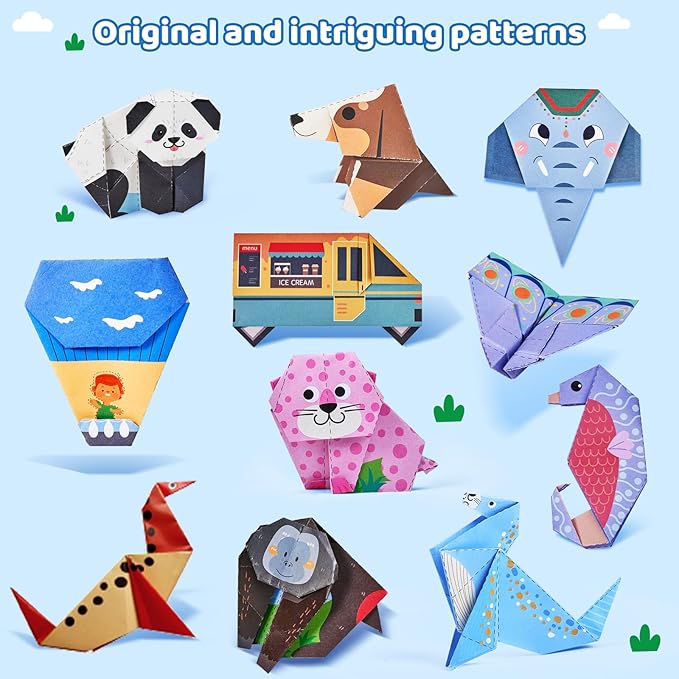 JoyCat Origami Paper Kit for Kids,180 Sheet 5.5x5.5 Colorful Paper,73 Dinosaur & Paperplane Style with Instruction Book,Art&Crafts Supply Set for Ages 5-12 boy,Ideal DIY&Educational Toy,Gift for Kids