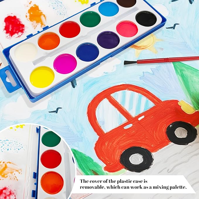 30 Pack Watercolor Paint Set Bulk, with 12 Vibrant Colors and 30 Brushes, Washable Water Color Paint Sets for Kids and Adults, Ideal Gift for Art Painting Party Favors, School Supplies