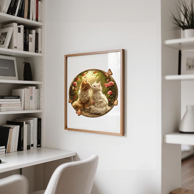 Wooden Puzzles for Adults - Couple CatWood Puzzles Adult - Unique Animal Shape Wooden Jigsaw Puzzles for Adults - Birthday Gifts for Puzzle Lovers, Family (M-11.4 * 11.3in)
