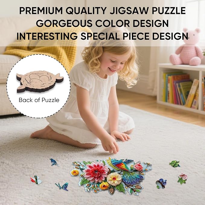 Wooden Puzzles for Adults, Embroidery Bird Jigsaw Puzzles, 195 Pieces Adults Puzzles, Best Gifts for Puzzle Lover, Family Brain Game, 9.8x13 inch