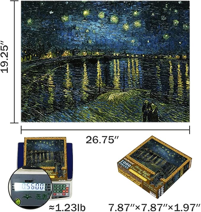 MaxRenard Game 1000 Pieces Jigsaw Puzzle Fine Art Collection Toy Starry Night Over The Rhone by Vincent Willem Van Gogh