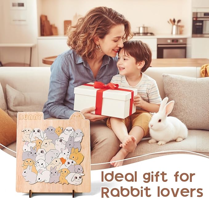 Wooden Bunny Puzzle Game, Wooden Jigsaw Puzzles for Adults Kids, Unique Rabbits Shape Puzzles, Christmas Birthday Gifts for Friends and Family, Bunny Lover Gifts for Home Decor