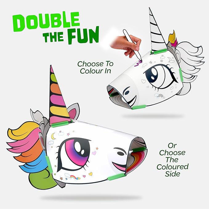 JUNKO Fantasy Headpieces Craft Kit – Build & Color Unicorn, Princess Crown & Warrior God – Ages 6–10 – Recycled, Reusable – Creative Parent-Child Activity