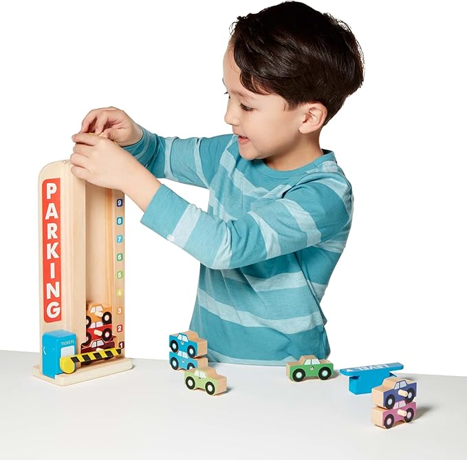 Melissa & Doug Stack & Count Wooden Parking Garage with 10 Cars