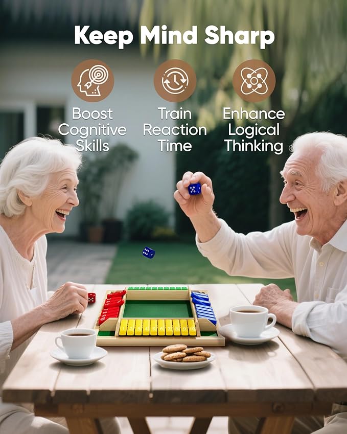 Original Classic 2-6 Player Shut The Box Game, Math Dice Board Game for Family Night Classroom Travel, Wooden Classic Table for Group Kid Adult Senior Travel Party Bar Easy Quick and Fun