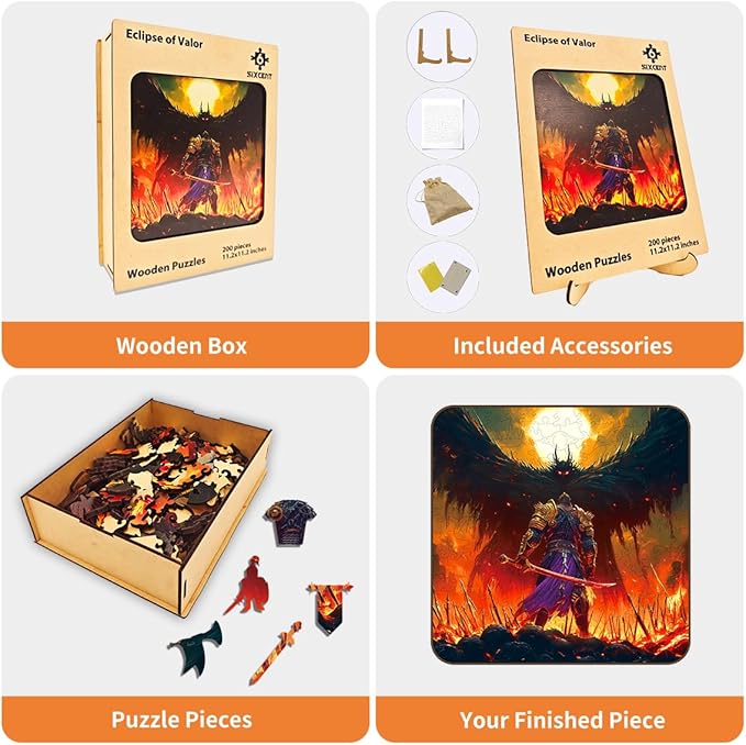 Wooden Jigsaw Puzzle, 200-500 Pieces Unique Shape Animal Puzzle, for Adults & Kids, Birthday Gift Family Game, Decorative Puzzle, Unique Gift (Eclipse of Valor, 500 PCS)