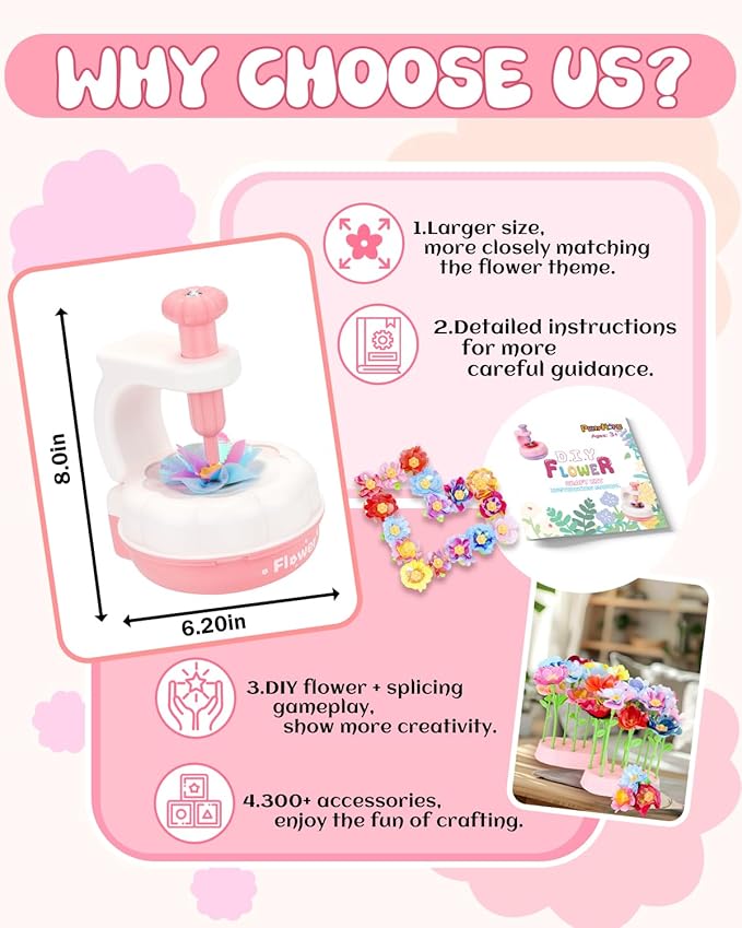 PERRYHOME Fabric Flower Bouquets Toys, 300+ Pcs DIY Flower Crafts for Kids, 2 Gameplays Educational Arts & Crafts Toy, Thanksgiving Birthday and Christmas Gift for 3 4 5 6 7 8 Years Toddler Girl