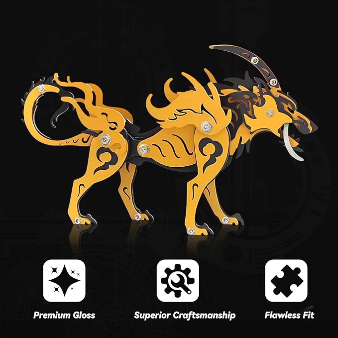 3D Metal Puzzles,3D Metal Puzzle for Adults,Mechanical Model Kit Wolf King Orange Black,Steel 3D Puzzles Stainless Steel Ornaments for Adults Home Decor Art Craft Gifts Toys.