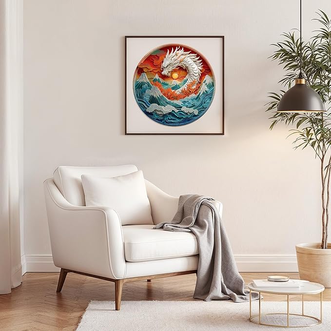 Wooden Jigsaw Puzzles, Colorful Dragon Wooden Puzzles for Adults with Unique Shape, Adult Jigsaw Puzzle, Birthday Gifts for Adults, 13.4"x13.4"-300pcs