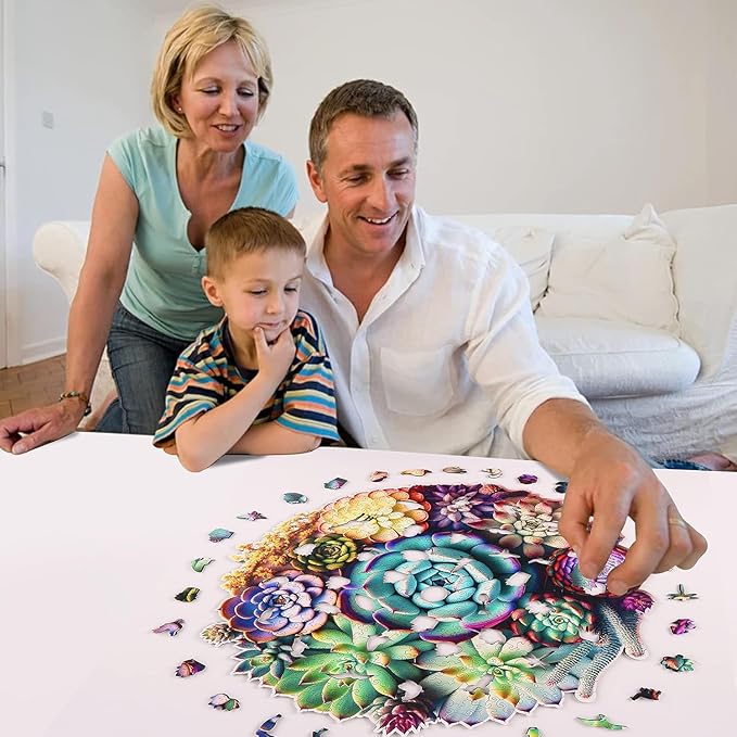 delobi Mandala Succulent Wooden Puzzles, 500 Pieces Jigsaw Puzzles 11.3'' x10.9'', Unique Design Liberty Wooden Puzzles for Adults and Kids, Family Game Gift Medium Size