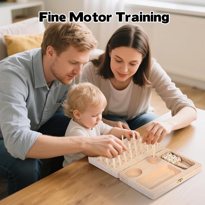 Wooden Pegboard for Finger Dexterity, 36-Hole Wooden Hand Therapy Peg Board with Finger Exercise Tools, Occupational Therapy Toys for Adults to Improve Fine Motor Skills and Hand-Eye Coordination