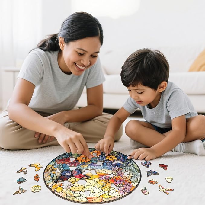 Wooden Puzzles for Adults - Stained Glass Butterfly Wood Puzzles Adult - Unique Animal Shape Wooden Jigsaw Puzzles for Adults - Birthday Gifts for Puzzle Lovers, Family (11.4 * 11.3in)