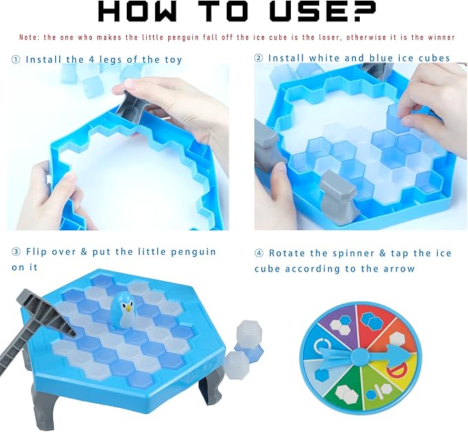Save Penguin Break Ice Frozen Game for Kids, Meroqeel Protect The Iceberg Penguins Trap on Ice Icebreaker Board Games Toy for Adults Family Childrens Kid Ages 4-8 with Replacement Cubes and Hammer